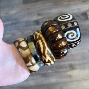 Set of Five Brown and Cream Resin Bangle Bracelets